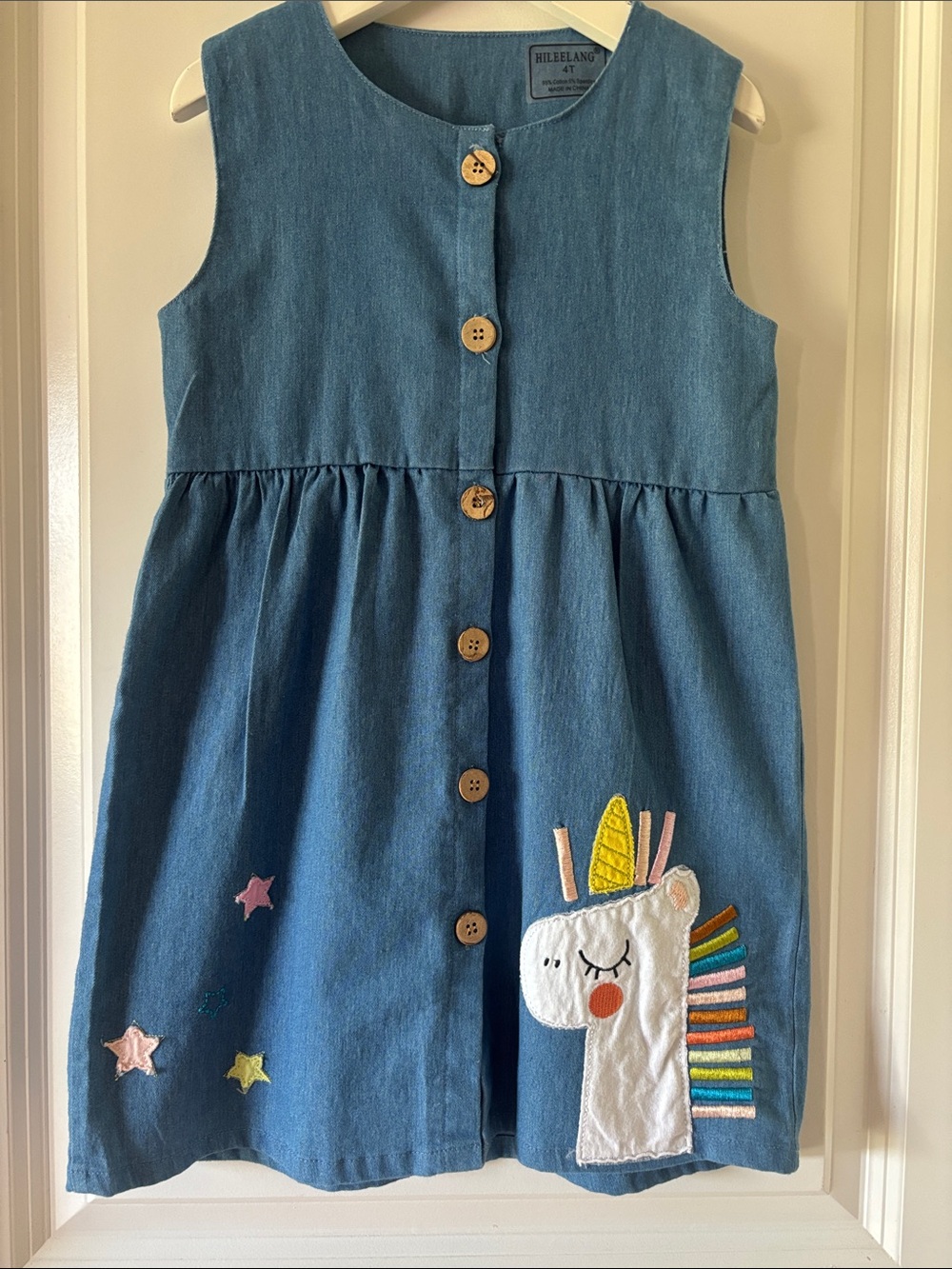 NWOT Denim Embroidered Unicorn Button-Front Dress toddler girl 3T 4T